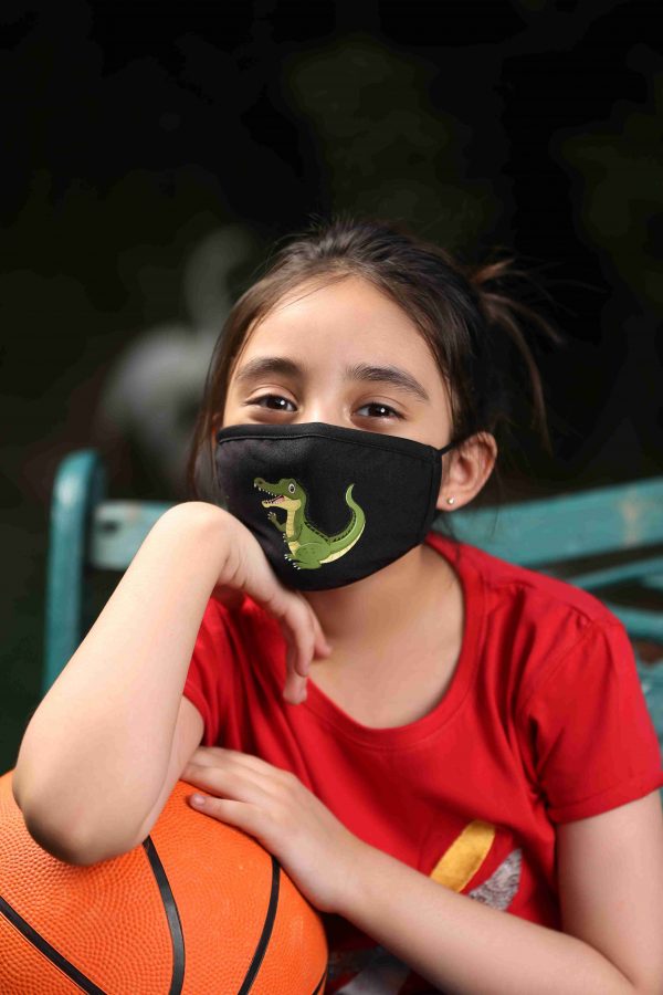 Cotton Hand Printed Kids Face Mask (Crocodile)
